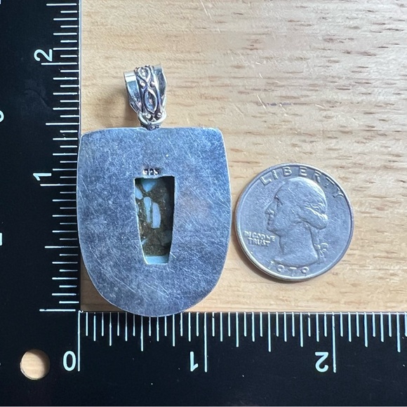 New Copper Larimar Stone Prong Set Silver Overlay Pendant Necklace with Cord - Picture 4 of 5